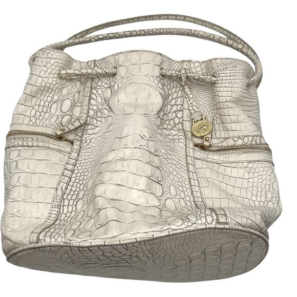 Brahmin Dee Dee Grotto Pearl OffWhite Drawstring Melbourne Croc Embossed Leather - Picture 3 of 16
